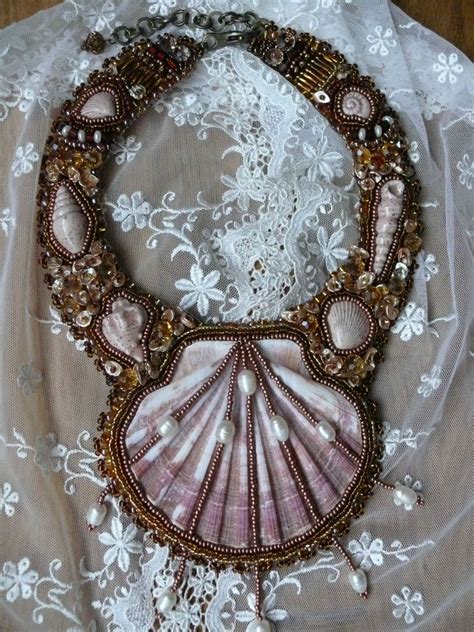 Bead Embroidered Necklace SHELL Beadwork Bead By MaewaDesign 96 00