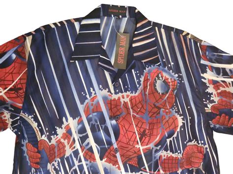 Spiderman Men S Button Down Shirt All Over Print Marvel Nwt