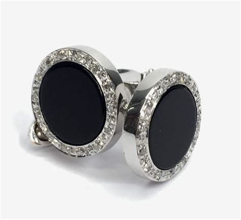 18 Kt White Gold Cufflinks Onyx Diamonds Catawiki