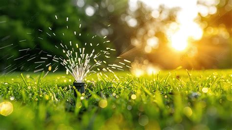 lawn water sprinkler spraying water  green grass background