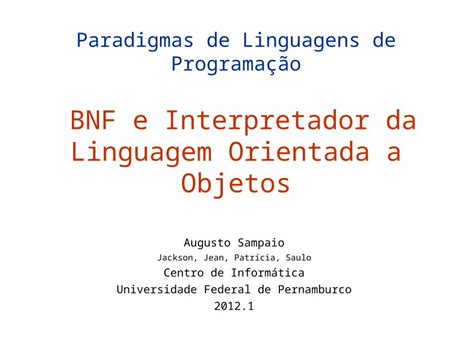 PPT Paradigmas de Linguagens de Programação BNF e Interpretador da