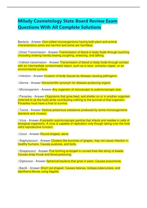 Milady Cosmetology State Board Review Exam Questions With All Complete