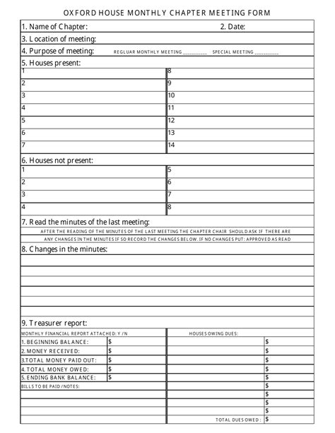 Monthly Chapter Meeting Form Oxford House Fill Out Sign Online And