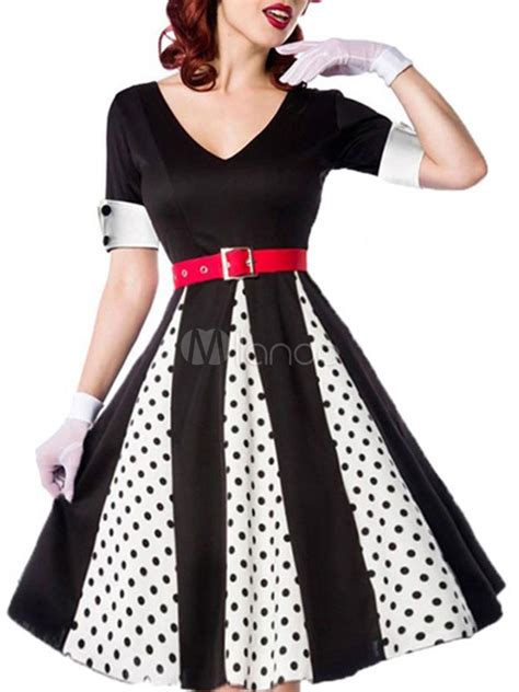 Robe Rockabilly à Manches Courtes Et Col En V Pour Femme Robe Rétro