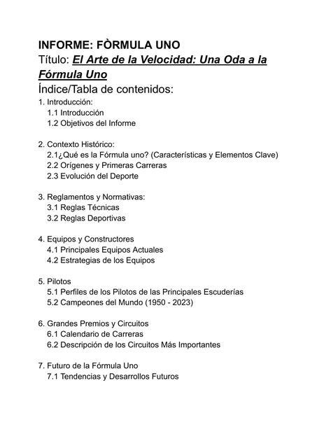 INFORME FORMULA UNO Sol Caro UDocz