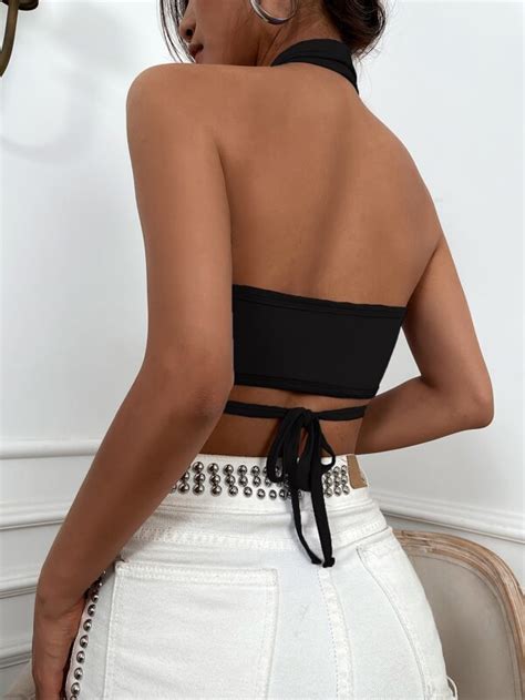 Cutout Tied Backless Halter Crop Top SHEIN USA