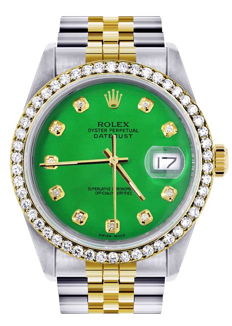 Womens Gold Rolex Datejust Watch 16233 | 36Mm | Green Dial | Jubilee B – FrostNYC