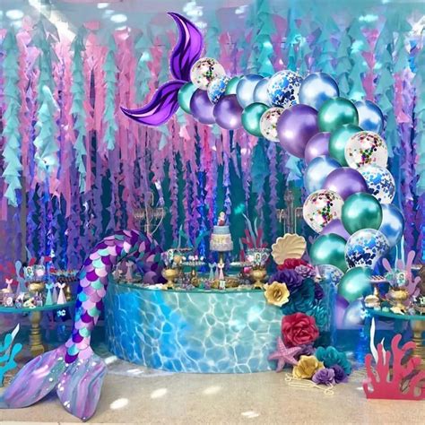 FENGRISE Mermaid Party Decoration Background Birthday Party Decoration Kids Mermaid Party ...