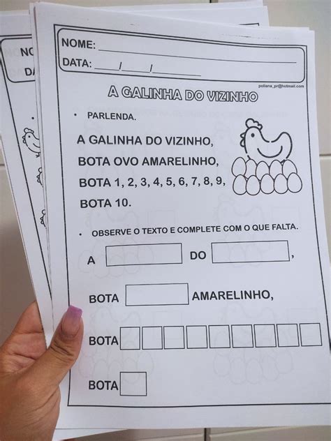 ATIVIDADES PARLENDA A GALINHA DO VIZINHO Atividades Da Poly