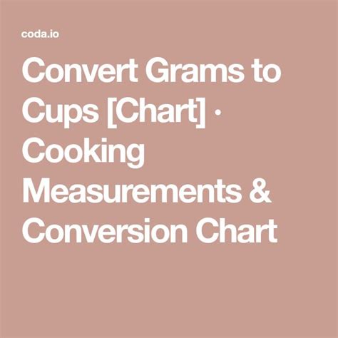 Convert Grams To Cups Chart · Cooking Measurements And Conversion Chart