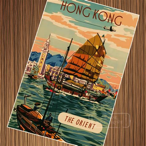 Fly To Hong Kong By Air Qantas Retro Vintage Classic Travel Poster