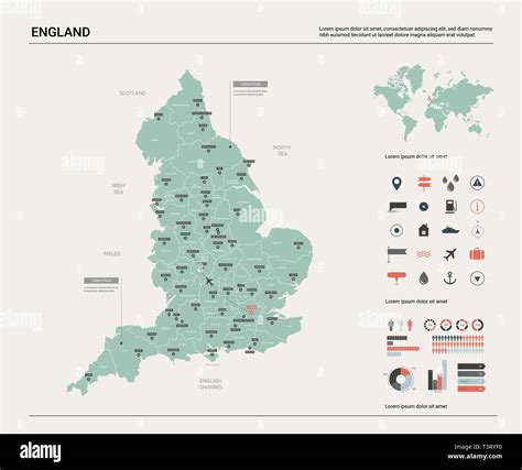 Mapa De Vectores De Inglaterra Alta País Detallado Mapa Con División Ciudades Y Capitales De