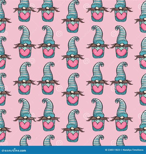 Seamless Pattern Illustration Of A Gnome With A Beard In A Hat New