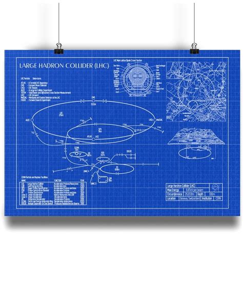 Large Hadron Collider Lhc Blueprint Cern Physics T Wall Art A2 A3 A4 Unframed Etsy