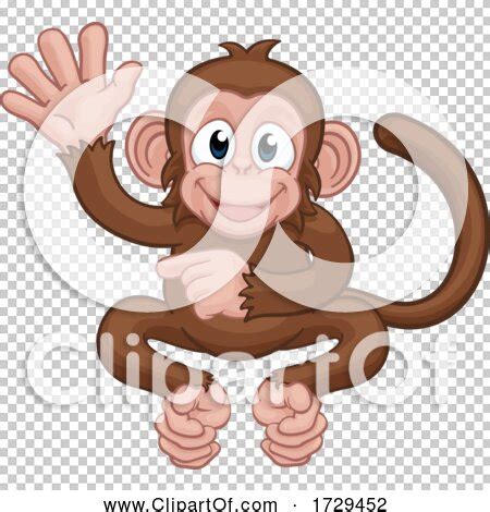 Monkey Cartoon Animal Waving and Pointing by AtStockIllustration #1729452