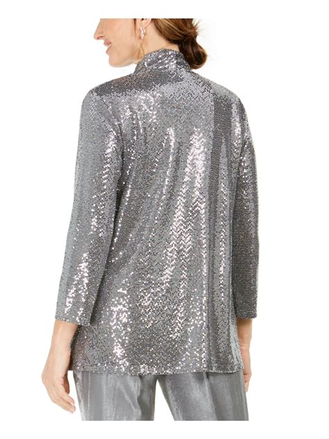 Kasper Womens Silver Sequined Long Sleeve Open Cardigan Top Size S Ebay