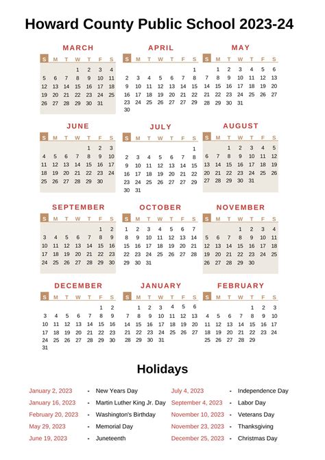 Howard County Public Schools Calendar 2023-24 With Holidays