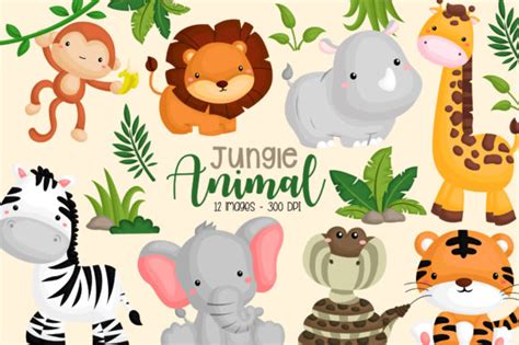 Jungle Cute Animal Clipart Graphic By Inkley Studio · Creative Fabrica