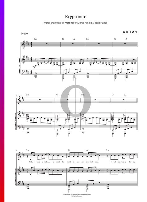 Kryptonite (3 Doors Down) Piano Sheet Music - OKTAV