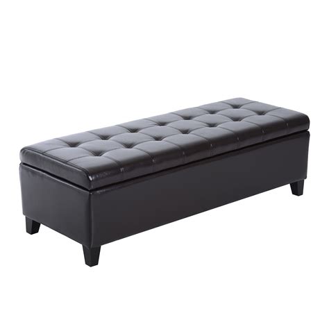 Homcom Large 51 Tufted Faux Leather Ottoman Storage Bench Dark Brown