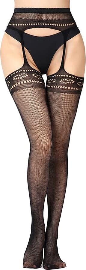 Klonkee Women Suspender Tights Fishnet Patterned Pantyhose Thigh High