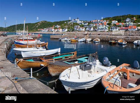 Boats in the harbour at Mölle in the Kattegat Strait, Skåne / Scania ...