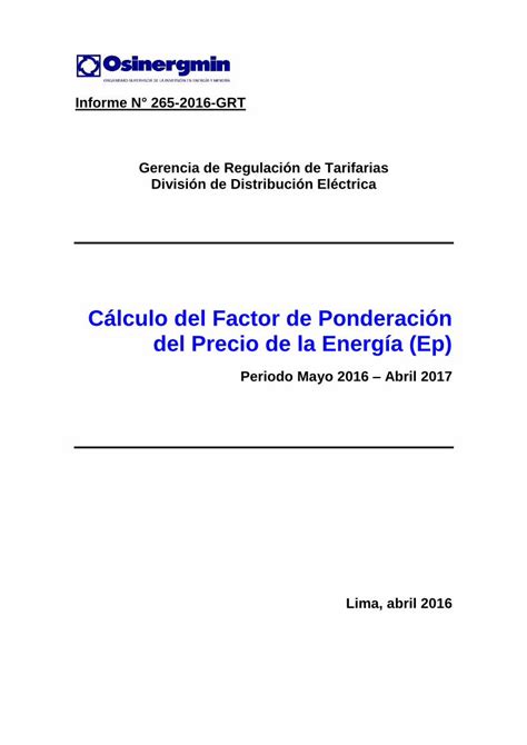 PDF Cálculo del Factor de Ponderación del Precio de la Energía