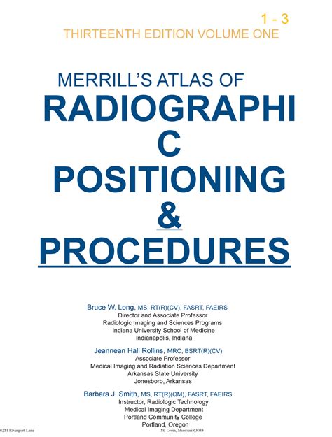 Merrill S Atlas Of Radiographic Positioning Thirteenth