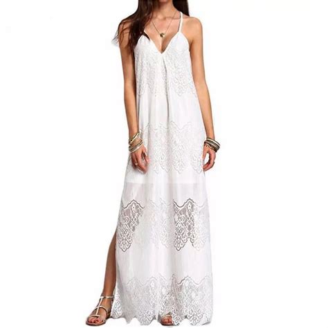 Plus Size Lace Patchwork Maxi Dress For Women Spaghetti Strap V Neck