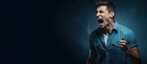 Premium Photo | A furious young man gesturing and yelling loudly in a ...