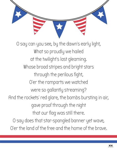 Star Spangled Banner Lyrics 10 Free Printables Printabulk