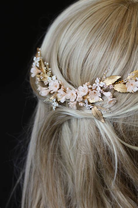 HONEYSUCKLE Bespoke Gold And Blush Pink Headpiece For Bride Leza 2