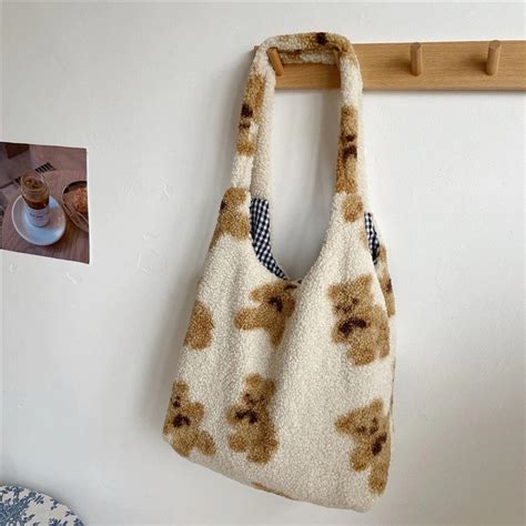 Women's Tote Bag Cute Tote Bag Fluffy Fleece Canvas Tote - Etsy