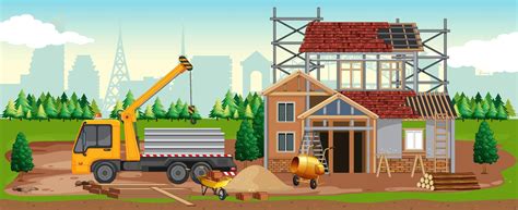 Cartoon scene of building construction site 6928330 Vector Art at Vecteezy