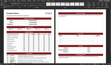 Ms Word Employee Performance Evaluation Template Etsy