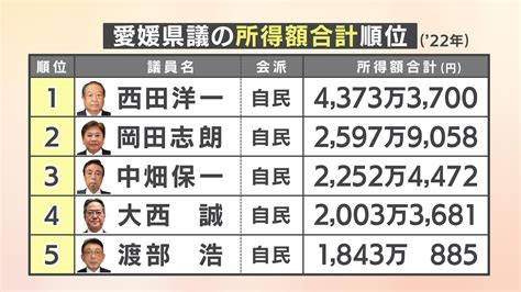 愛媛県議と中村知事の所得公開 県議の所得総額は平均1456万円、中村知事は2285万円 Tbs News Dig