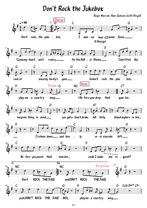 Dont Rock The Jukebox Lead Sheet With Lyrics Piano Tutorial