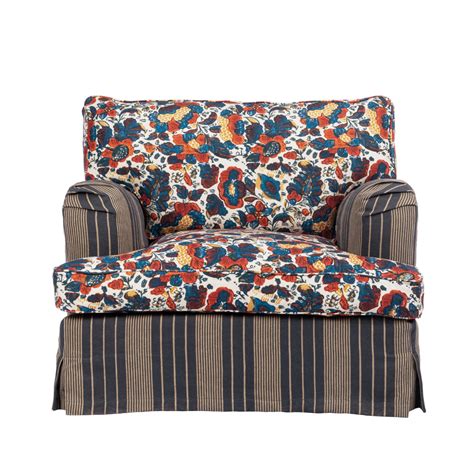 Montparnasse Skirted Chair Remondini Floral Fabric Newport Stripes