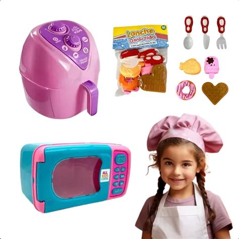 Kit Cozinha Infantil Brinquedo Microondas Airfryer C Lanche Frete Gr Tis