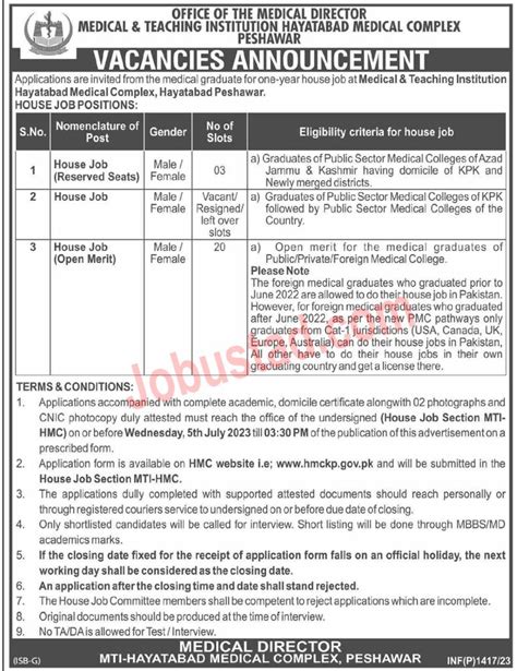 Latest Mti Peshawar Jobs June Advertisement