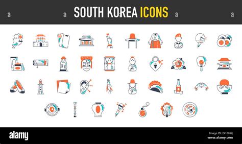 Set Of South Korea Icons Art Style Icons Bundle Vector Illustration