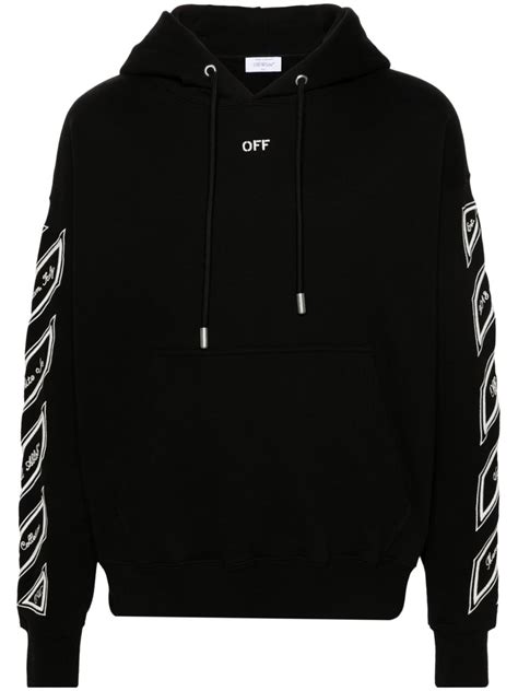 Off White Logo Embroidered Cotton Hoodie Farfetch