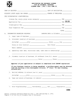 Fillable Online Business License Application Form City Of Columbia