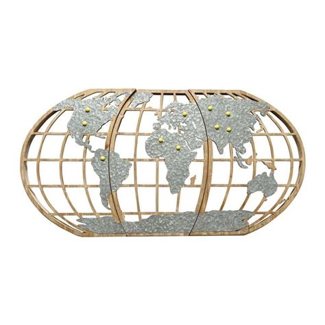 Marquett Wood & Metal Pinnable World Map Wall Art - 18"H x 51"W x 1"D ...