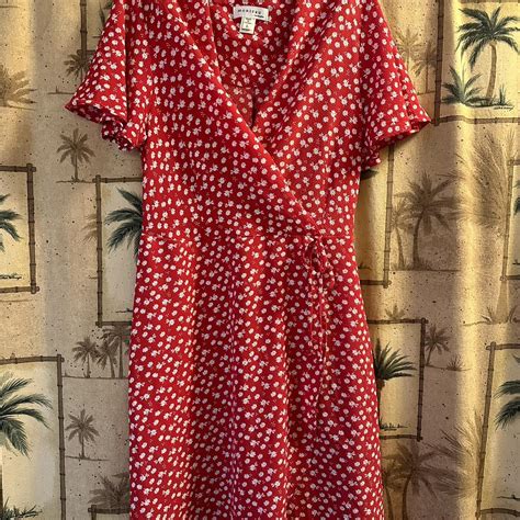 Monteau Womens Red And White Dress Depop