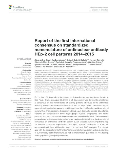 Pdf Report Of The First International Consensus On Standardized