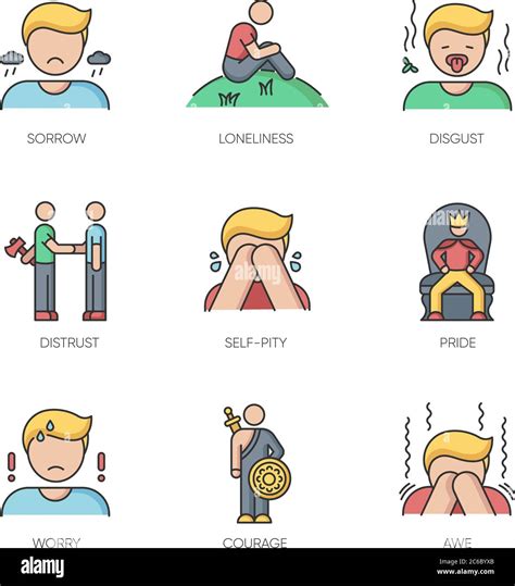 Negative feelings RGB color icons set. Bad emotions, psychological ...