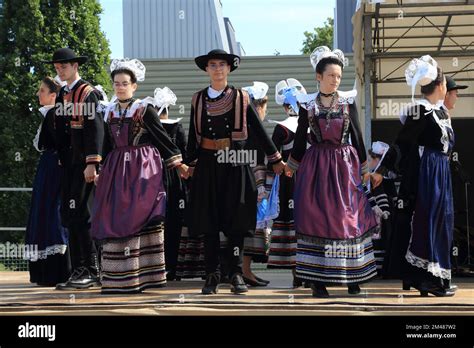 Breton Dancing In Traditional Costumes At Oyster Festival At Arradon