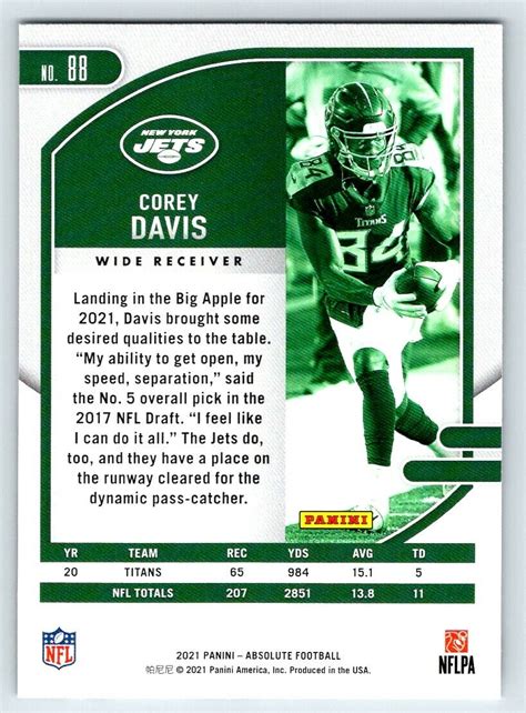 2021 PANINI ABSOLUTE COREY DAVIS 88 NEW YORK JETS EBay