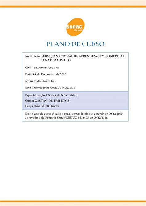 Pdf Senac Plano De Curso Sp Senac Br De Tributos Sabido